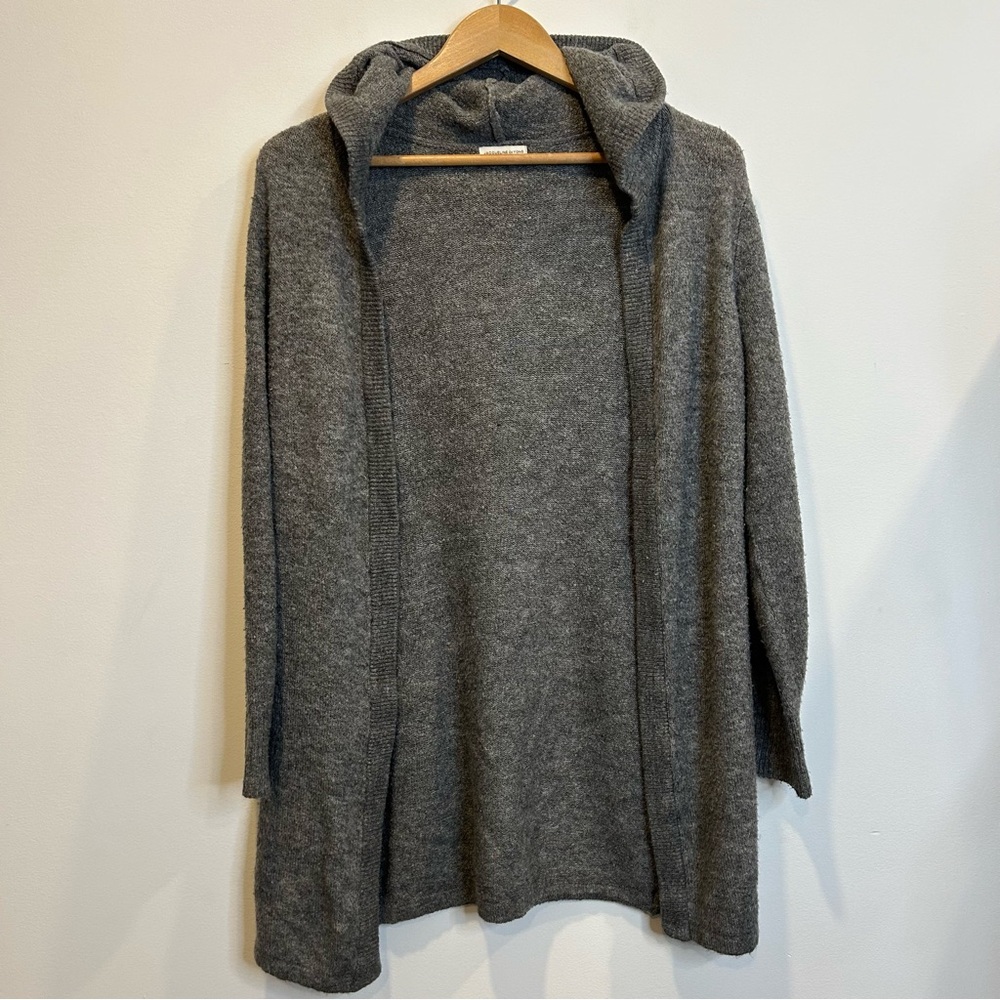 Jacqueline De Yong Wool Blend Hooded Open Front Cardigan Sweater Grey
